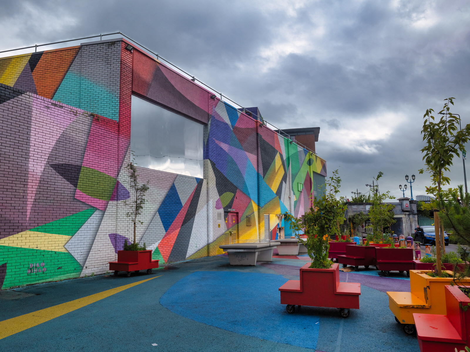 Overview of the Honan's Quay mural by Digo Diego, showcasing its organic forms and vibrant palette, designed to enhance and revitalise the city space