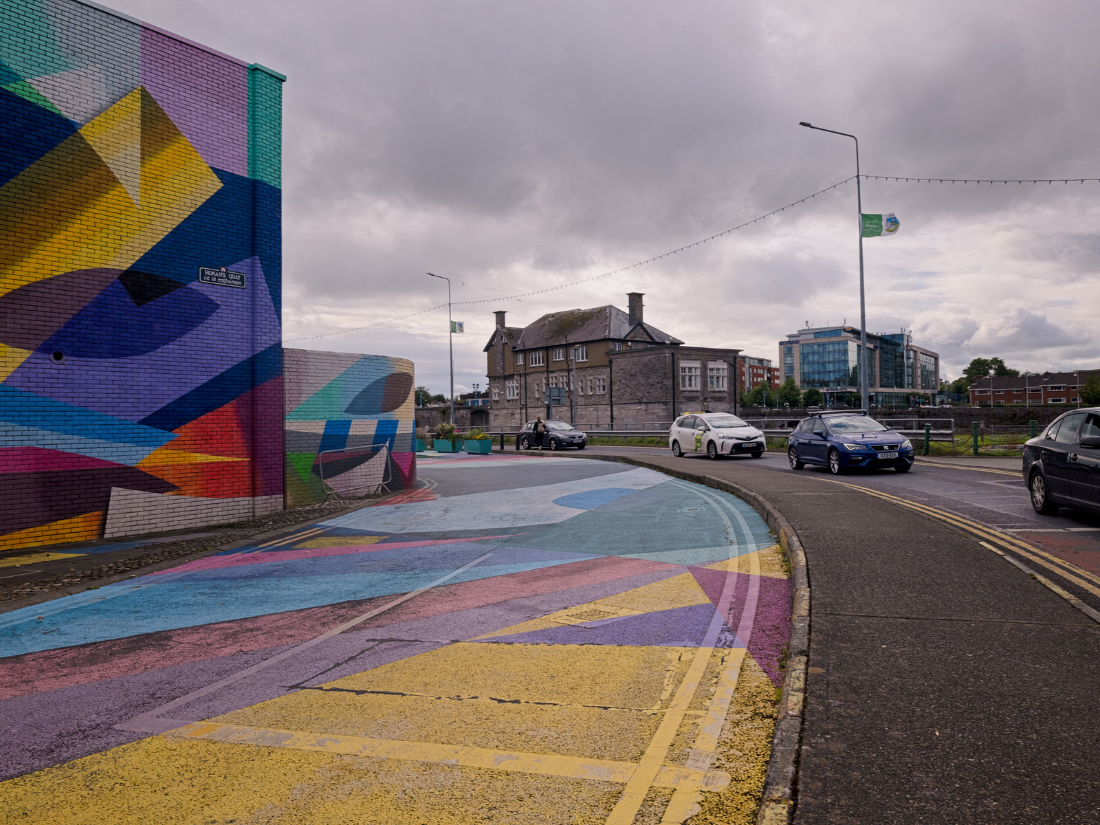 Overview of the Honan's Quay mural by Digo Diego, showcasing its organic forms and vibrant palette, designed to enhance and revitalise the city space