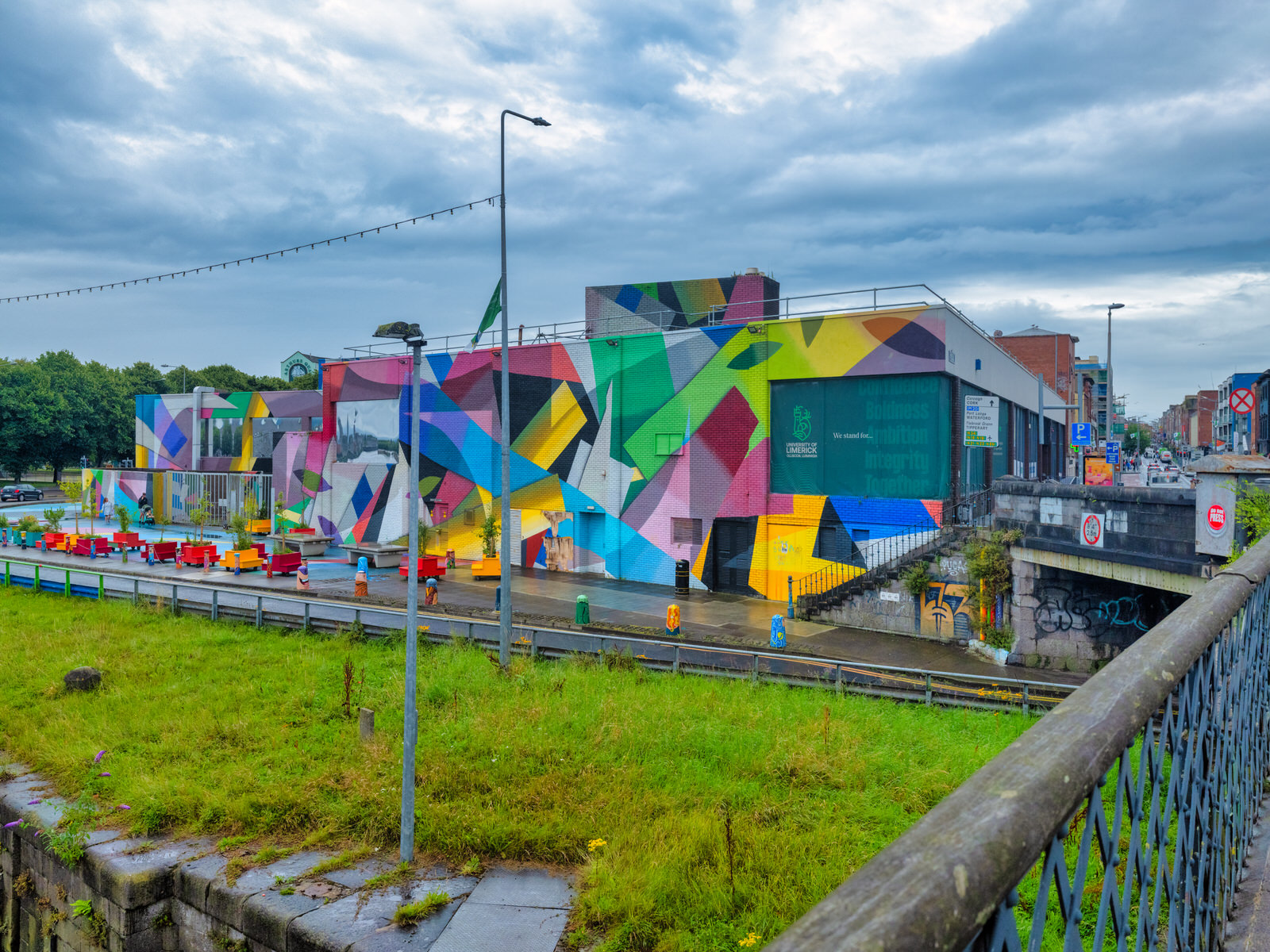 Overview of the Honan's Quay mural by Digo Diego, showcasing its organic forms and vibrant palette, designed to enhance and revitalise the city space