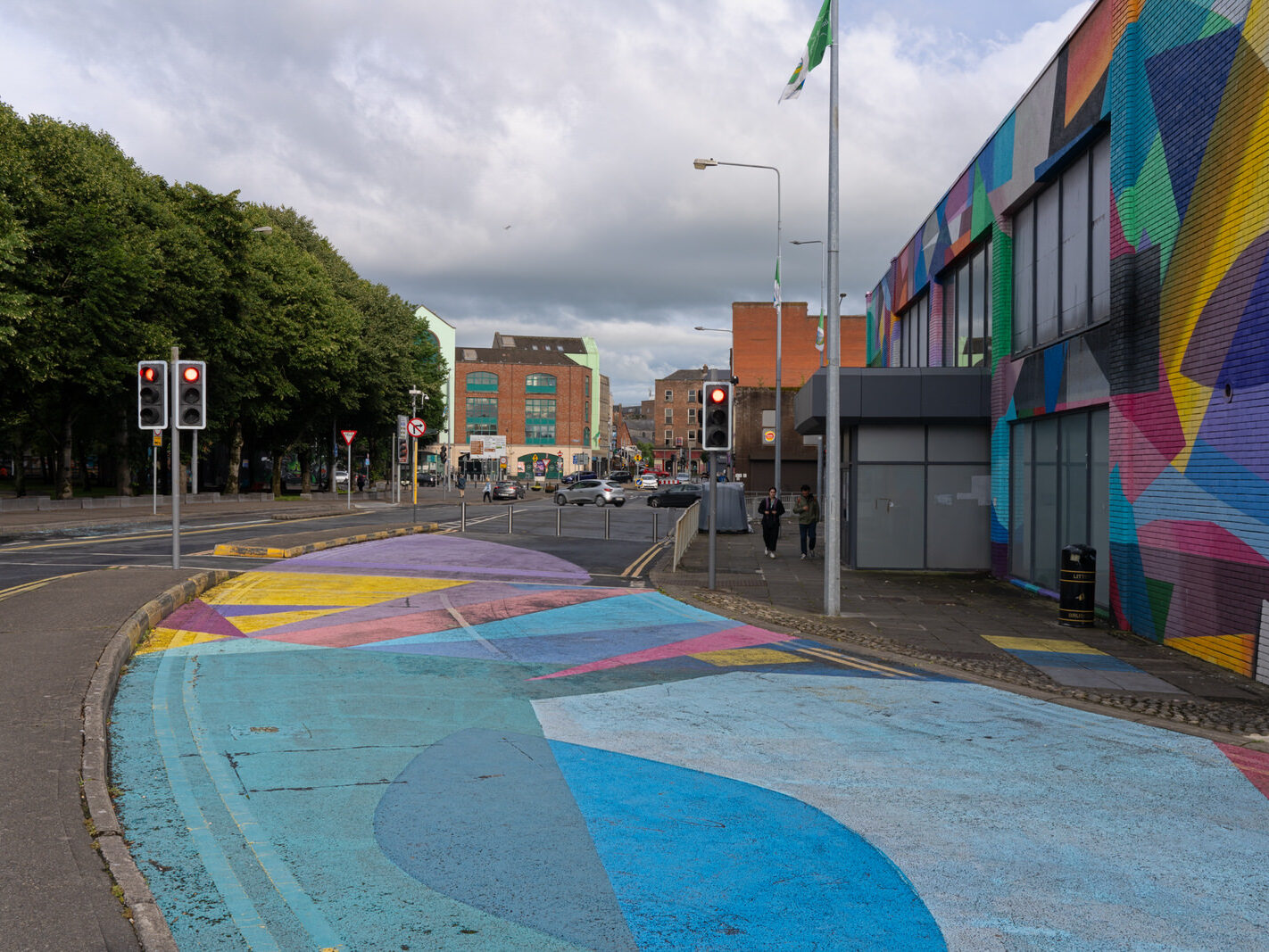 Overview of the Honan's Quay mural by Digo Diego, showcasing its organic forms and vibrant palette, designed to enhance and revitalise the city space