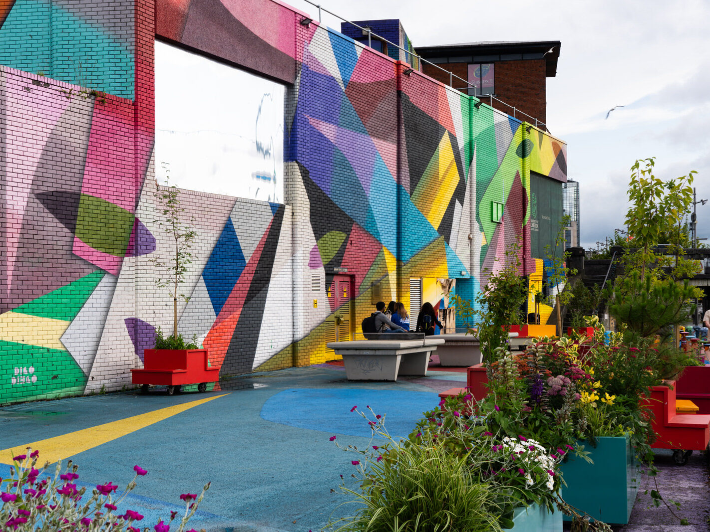 Overview of the Honan's Quay mural by Digo Diego, showcasing its organic forms and vibrant palette, designed to enhance and revitalise the city space