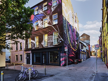 MURAL BY DECOY The mural wraps around the upper storeys and corner of the building, featuring Decoy's signature graphic, botanical...