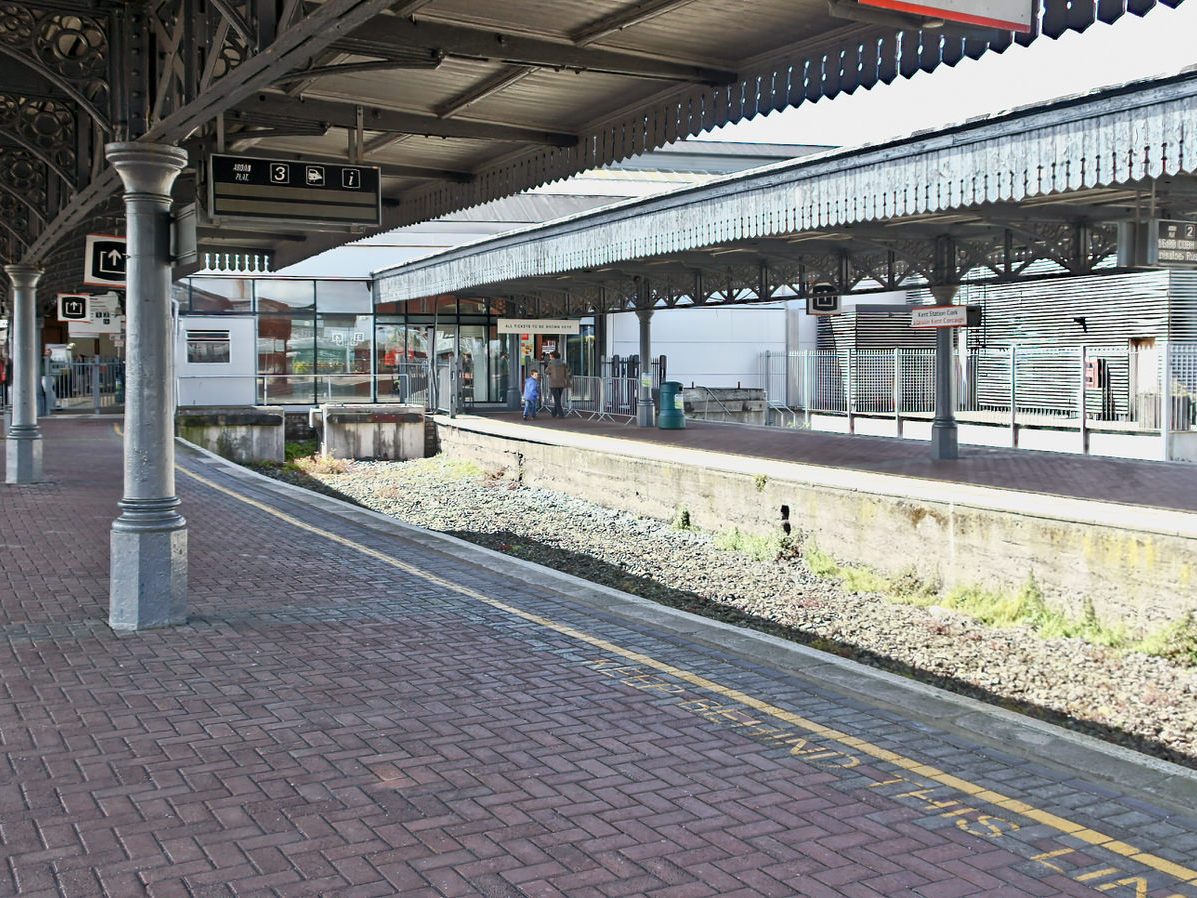 CORK TO COBH SERVICE AT KENT TRAIN STATION [2 YEARS BEFORE THE STATION WAS BADLY DAMAGED BY A FREAK STORM] 004