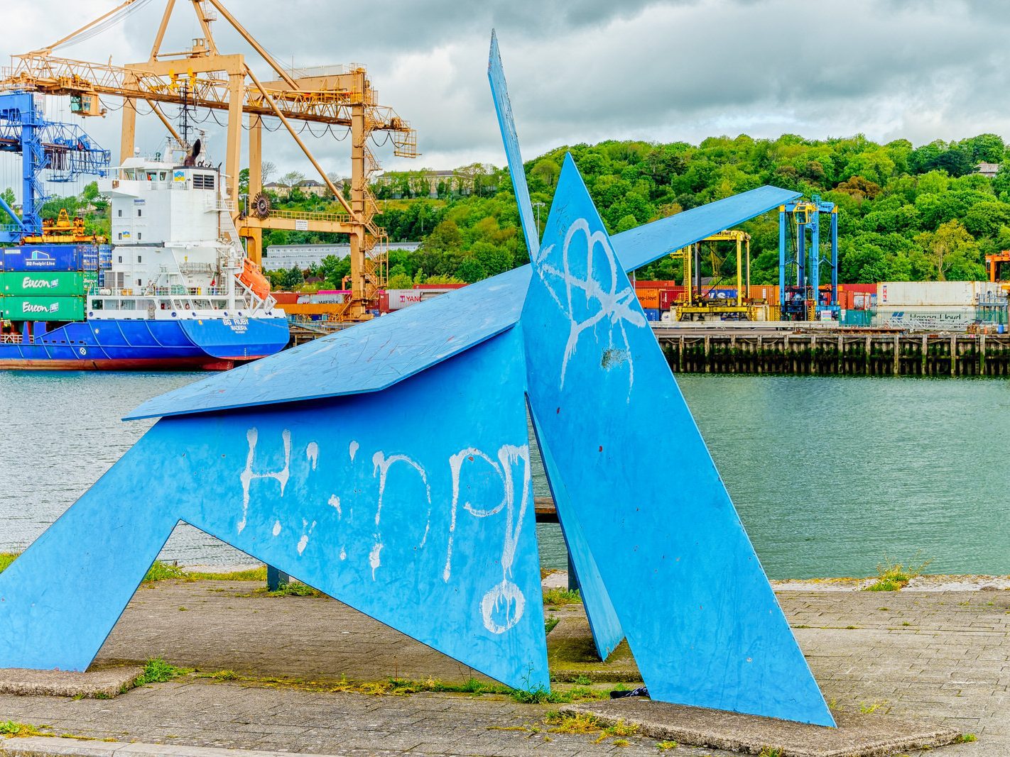 THEY ARE DIFFERENT IN BLACKROCK ON THE LEE [THEIR GENERIC RED METAL SCULPTURE IS BLUE] 002