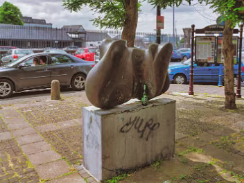 WAVE FORM SCULPTURE PHOTOGRAPHED 2016 Located at the Bike Hire docking station on Merchant's Quay in Limerick. Photographed 2016