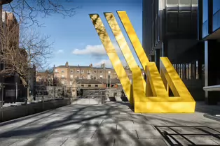 GEOMETRIC REFLECTIONS BY MICHAEL BULFIN [SCULPTURE AT MIESIAN PLAZA NEAR DUBLINBIKES DOCKING STATION 20]-248229-1