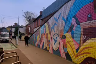 MURAL BY CLAIRE PROUVOST AT OLD UNUSED MOVING WALKWAY [ENTRANCE TO THE ORIGINAL SHOPPING CENTRE IN DUNDRUM]-246179-1