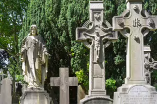 A LANDSCAPE ADORNED BY LARGE CELTIC CROSSES [GLASNEVIN CEMETERY MONDAY 7 JULY 2025]-253606-1