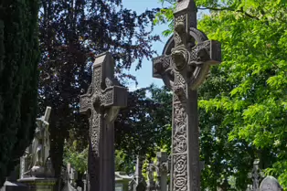 A LANDSCAPE ADORNED BY LARGE CELTIC CROSSES [GLASNEVIN CEMETERY MONDAY 7 JULY 2025]-253613-1