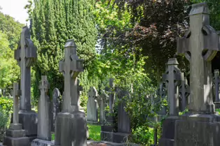 A LANDSCAPE ADORNED BY LARGE CELTIC CROSSES [GLASNEVIN CEMETERY MONDAY 7 JULY 2025]-253617-1