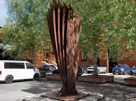 INDUSTRIAL HOMAGE IS A CORTEN STEEL SCULPTURE BY NED JACKSON SMYTH [BELFAST 2025]-251985-1