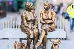THE MEETING PLACE IS A SCULPTURE BY JACKIE McKENNA [LOCALLY KNOWN AS THE HAGS WITH THE BAGS]-248549-1