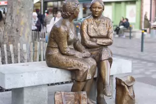THE MEETING PLACE IS A SCULPTURE BY JACKIE McKENNA [LOCALLY KNOWN AS THE HAGS WITH THE BAGS]-248550-1