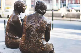 THE MEETING PLACE IS A SCULPTURE BY JACKIE McKENNA [LOCALLY KNOWN AS THE HAGS WITH THE BAGS]-248552-1