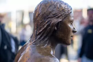 THE MEETING PLACE IS A SCULPTURE BY JACKIE McKENNA [LOCALLY KNOWN AS THE HAGS WITH THE BAGS]-248554-1