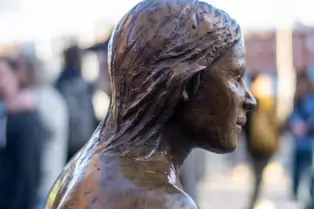 THE MEETING PLACE IS A SCULPTURE BY JACKIE McKENNA [LOCALLY KNOWN AS THE HAGS WITH THE BAGS]-248555-1