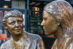 THE MEETING PLACE IS A SCULPTURE BY JACKIE McKENNA [LOCALLY KNOWN AS THE HAGS WITH THE BAGS]-248557-1