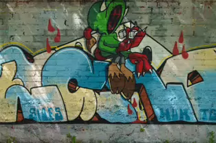 A LINEAR GALLERY OF STREET ART [ON FERRY WALK LEADING TO THE SHAKEY BRIDGE]-247693-1