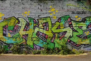 A LINEAR GALLERY OF STREET ART [ON FERRY WALK LEADING TO THE SHAKEY BRIDGE]-247694-1