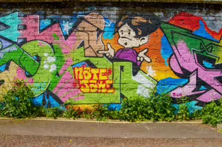A LINEAR GALLERY OF STREET ART [ON FERRY WALK LEADING TO THE SHAKEY BRIDGE]-247698-1