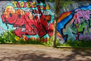 A LINEAR GALLERY OF STREET ART [ON FERRY WALK LEADING TO THE SHAKEY BRIDGE]-247700-1