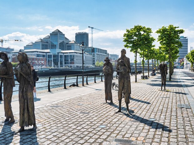 FAMINE MEMORIAL Created by Dublin sculptor Rowan Gillespie, the memorial features a series of emaciated figures, each conveying a...